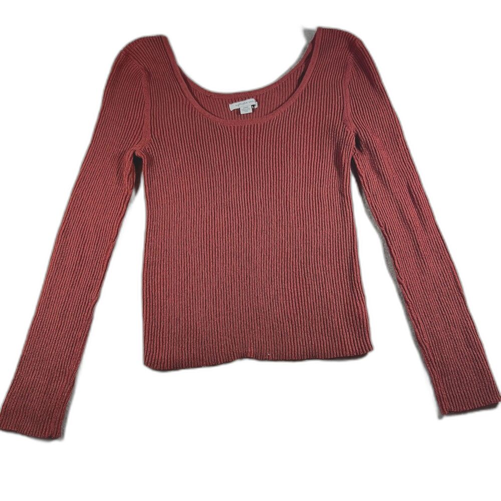 Women American Eagle LS Rib Knit Scoop Neck Sweater Rust Red Size Medium